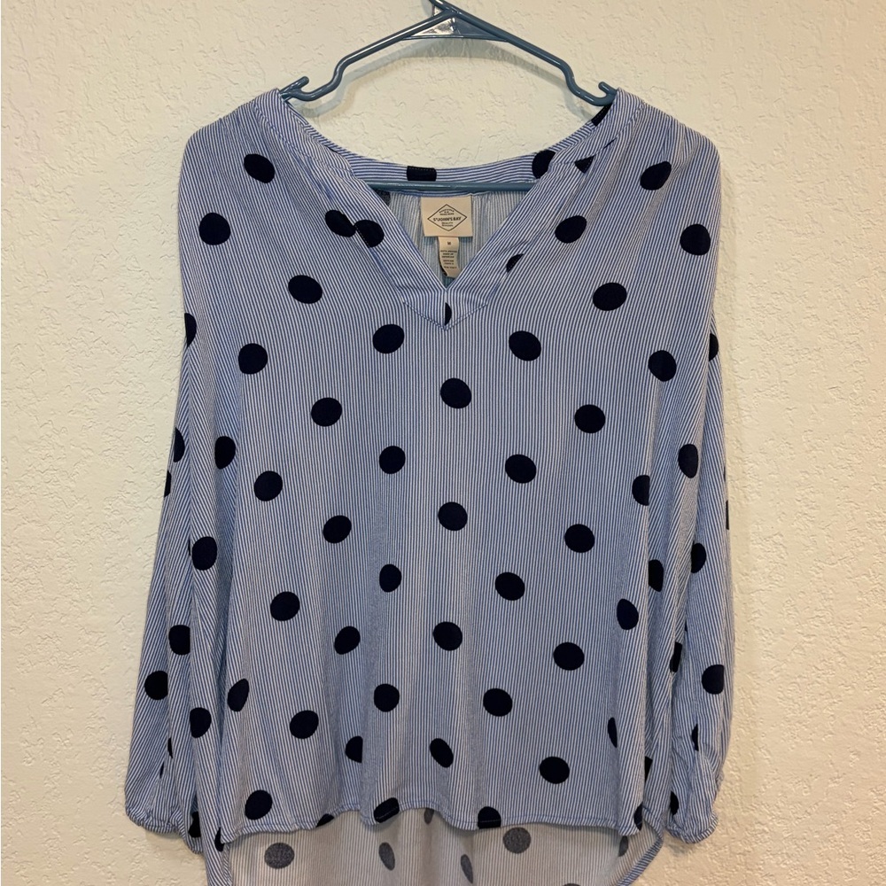 St. John's Bay Blue, White, and Navy Patterned Blouse